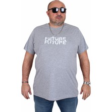 Moc Grande Erkek Büyük Beden Sıfır Yaka Tişört The Future 25138 Grı Melanj