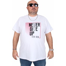 Moc Grande Erkek Büyük Beden Sıfır Yaka Tişört Never 25165 Beyaz