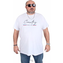 Moc Grande Erkek Büyük Beden Sıfır Yaka Tişört Country 25174 Beyaz