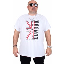 Moc Grande Erkek Büyük Beden Sıfır Yaka Tişört London 25166 Beyaz