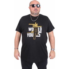 Moc Grande Erkek Büyük Beden Sıfır Yaka Tişört The World 25170 Sıyah