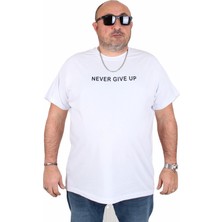 Moc Grande Erkek Büyük Beden Sıfır Yaka Tişört Never Give Up 25140 Beyaz
