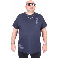 Moc Grande Erkek Büyük Beden Sıfır Yaka Tişört Believe 25157 Lacıvert