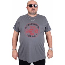 Moc Grande Erkek Büyük Beden Sıfır Yaka Tişört Motorcycle 25171 Fume