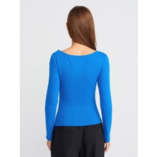 Dilvin 31401 Büzgülü Kayık Yaka Top-Siyah
