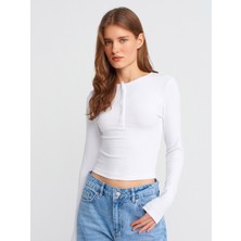 31442 Uzun Kollu Çıtçıt Düğmeli Top-Beyaz