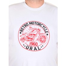 Moc Grande Erkek Büyük Beden Sıfır Yaka Tişört Motorcycle 25171 Beyaz