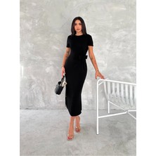 Fiyonk Dokunuşu Modal Kumaş Sade Şık Midi Elbise