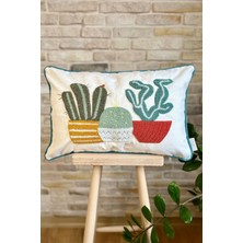 Swita Home Home Design Punch Işlemeli Biyeli Kaktüs Desen Keten Kırlent Kılıfı