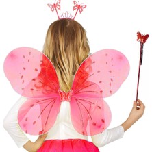 No8 Home Kırmızı Renk Çocuk Kelebek Kanadı Tacı ve Asa Seti 50 cm