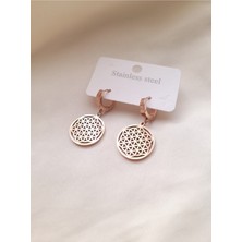 Yaşam Çiçeği Sallantılı Rose Çelik Küpe