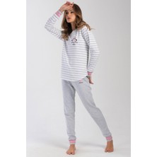 Vienetta Gri Melanj  Kadın Uzun Kollu Iki Iplik Pijama Takımı
