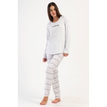Vienetta Gri Kadın Uzun Kollu Pamuk Suprem Pijama Takımı