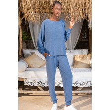 Vienetta Indigo Kadın Uzun Kol Lycralı Suprem Pantolon Takım