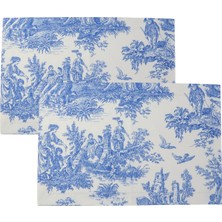 Mavi Pastoral Desenli Dikdörtgen Amerikan Servis 2'li