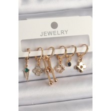 Shopzum Pirinç Gold Renk Çoklu Figür Kadın Küpe Seti