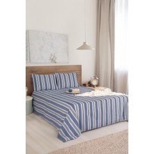 Sport Çizgili Çarşaf + Yastık Kılıfı  Seti Çift Kişilik Soft Line Lacivert