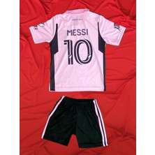Pembe Messi Unısex Tişört Şort - Pembe Messi Kız Erkek Şort Tişört