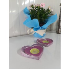 Koyu Pembe Kalpli Model 2'li Ahşap Mumluk, Dekoratif-Hediyelik Mumluk