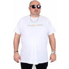 Starbattal Erkek Büyük Beden Sıfır Yaka Tişört Lets Get Going 25175 Beyaz