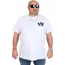 Starbattal Erkek Büyük Beden Sıfır Yaka Tişört King 25141 Beyaz