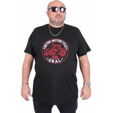Starbattal Erkek Büyük Beden Sıfır Yaka Tişört Motorcycle 25171 Sıyah