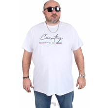Starbattal Erkek Büyük Beden Sıfır Yaka Tişört Country 25174 Beyaz