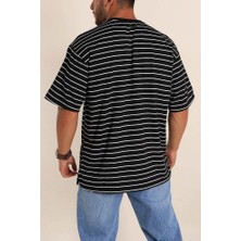 Caliente Bisiklet Yaka Erkek Kadın/kız Uyumlu Çizgili Oversize Pamuklu T-Shirt