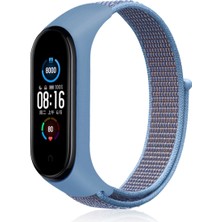 Bilişim Akademi  Xiaomi Mi Band 4 Uyumlu Hasır Kordon Kumaş Kayış Cırtcırtlı Kordon - Mavi