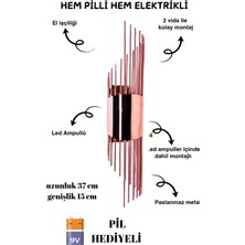 Sarkıt Rose, Pilli Aplik, Anahtarlı, Pilli Elektrikli 2'si 1 Arada, Ledli Duvar Aplik, Gece Lambası