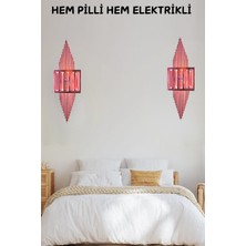Pramit Rose Pilli Aplik, Anahtarlı, Pilli Elektrikli 2'si 1 Arada, Ledli Duvar Aplik, Gece Lambası