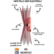 Kirpi Rose, Pilli Aplik, Anahtarlı, Pilli Elektrikli 2'si 1 Arada, Ledli Duvar Aplik, Gece Lambası
