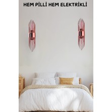 Nazarium Merdiven Rose, Pilli Aplik, Anahtarlı, Pilli Elektrikli 2si1 Arada, Ledli Duvar Aplik, Gece Lambası