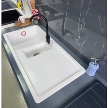 Granite Rising Granit Eviye - Beyaz Renk - 100X50 cm - 1.5 Gözlü Damlalıklı Mutfak Eviyesi