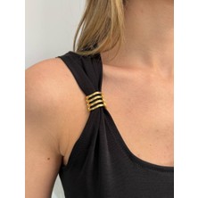 Kadın Gold Detaylı Dalgıç Kumaş Crop Bluz