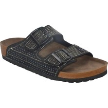 Shoemix Siyah Taşlı Çift Bant Kadın Terlik- MTM-0048