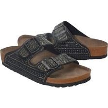 Shoemix Siyah Taşlı Çift Bant Kadın Terlik- MTM-0048