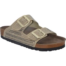 Shoemix Bej Taşlı Çift Bant Kadın Terlik- MTM-0048