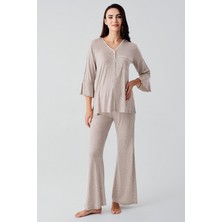 Düğmeli Uzun Kollu Kısa Esnek Viskoz Hamile Pijama Takımı 16207