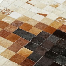 Decomarie Krem ve Kahverengi Ombre Patchwork Dana Derisi Halı