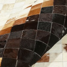 Decomarie Krem ve Kahverengi Ombre Patchwork Dana Derisi Halı
