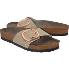 Shoemix Bej Nubuk Kadın Tek Toka Terlik - MTM-0049