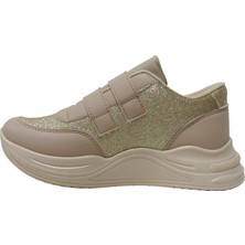 Minimass Vizon Kahverengi Altın Kalpli Cırtlı Sneakers Çocuk Ayakkabı