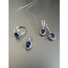 Zeta Jewel Yüzük Küpe Kolye  Seti Tanzanit Taşlı Gümüş Takım