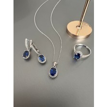 Zeta Jewel Yüzük Küpe Kolye  Seti Tanzanit Taşlı Gümüş Takım