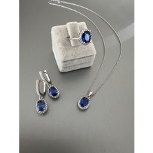 Zeta Jewel Yüzük Küpe Kolye  Seti Tanzanit Taşlı Gümüş Takım