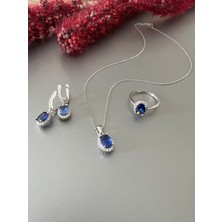 Zeta Jewel Yüzük Küpe Kolye  Seti Tanzanit Taşlı Gümüş Takım