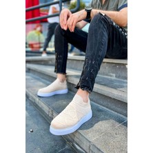 Shoecide SHO411 Bağcıksız Yüksek Taban Tbt Craig Erkek Ayakkabı Bej