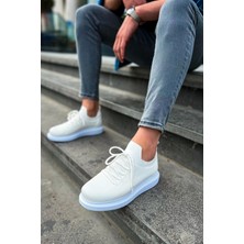 Shoecide SHO307 Bağcıklı Yüksek Taban Rt Tricot Erkek Ayakkabı Beyaz