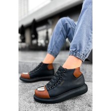 Shoecide SHO267 Bağcıklı Yüksek Taban Gst Roma Mirror Erkek Spor Bot Sıyah/taba